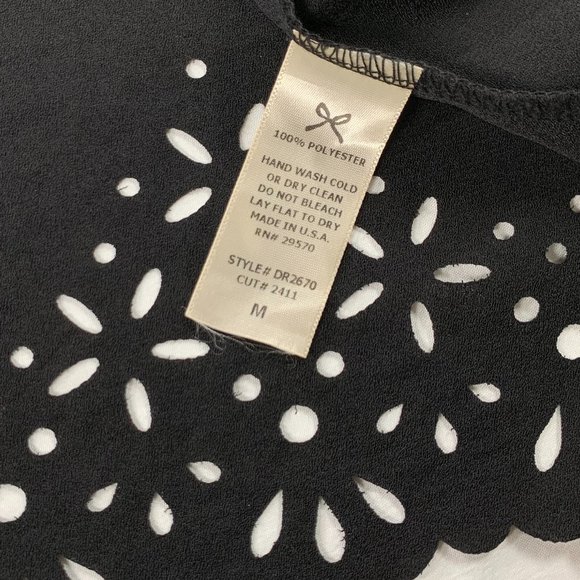 Everly Black Dinner Holiday Dress Laser Cut Eyelette Cutouts 3/4 Sleeve‎ Size M - Picture 11 of 13